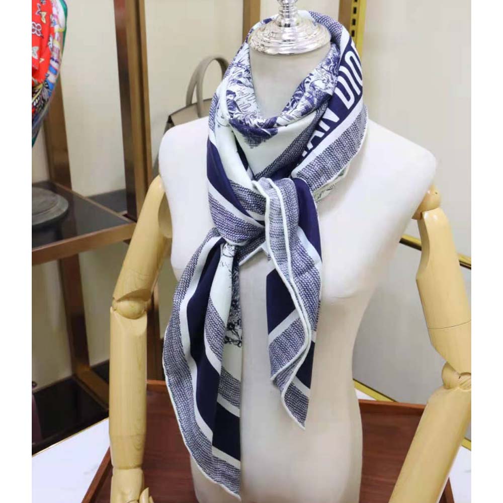 Dior Women Toile De Jouy Quatre Saisons Square Scarf Blue Silk Twill - image 6