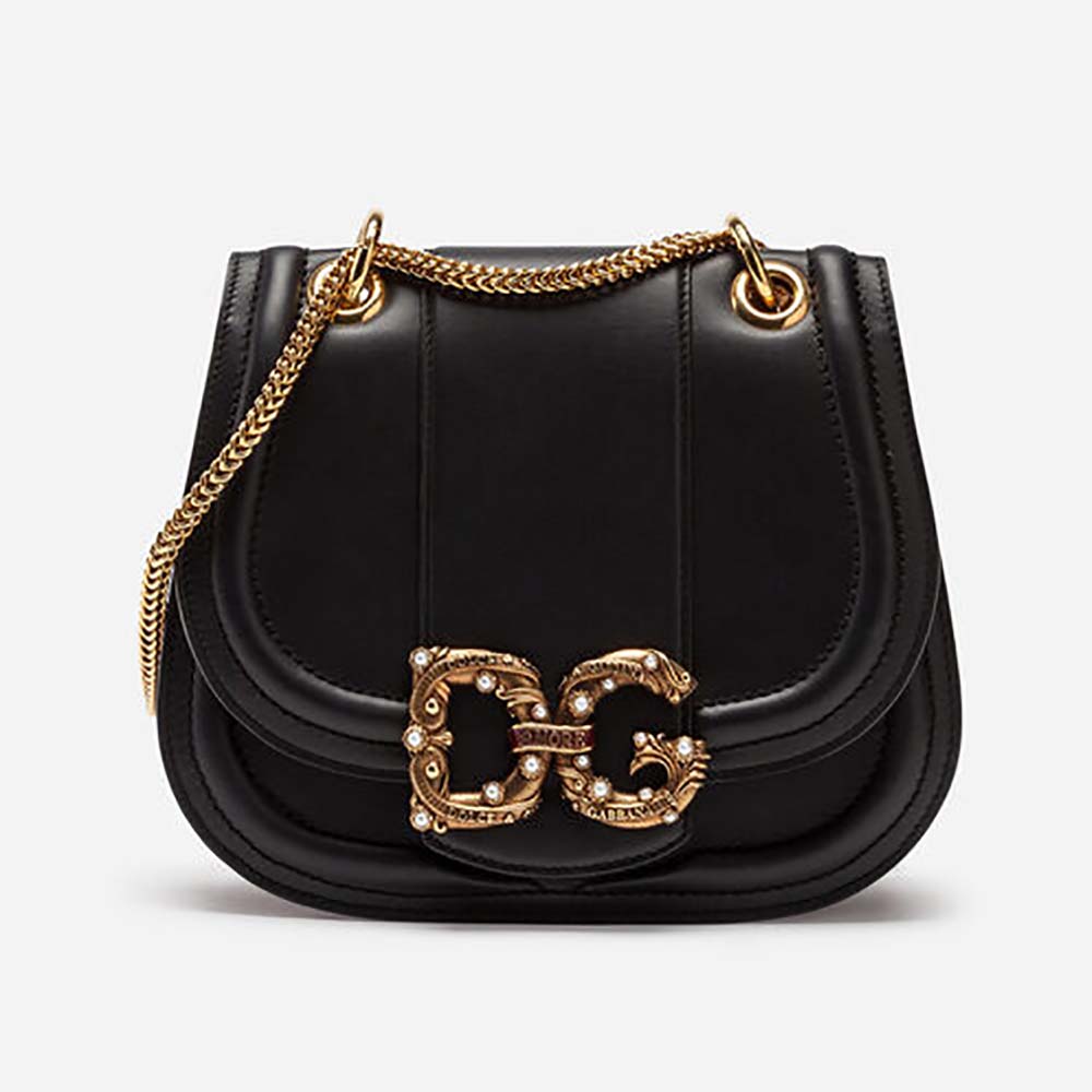 Front view of Dolce Gabbana D&G Women Dg Amore Bag in Calfskin-Black