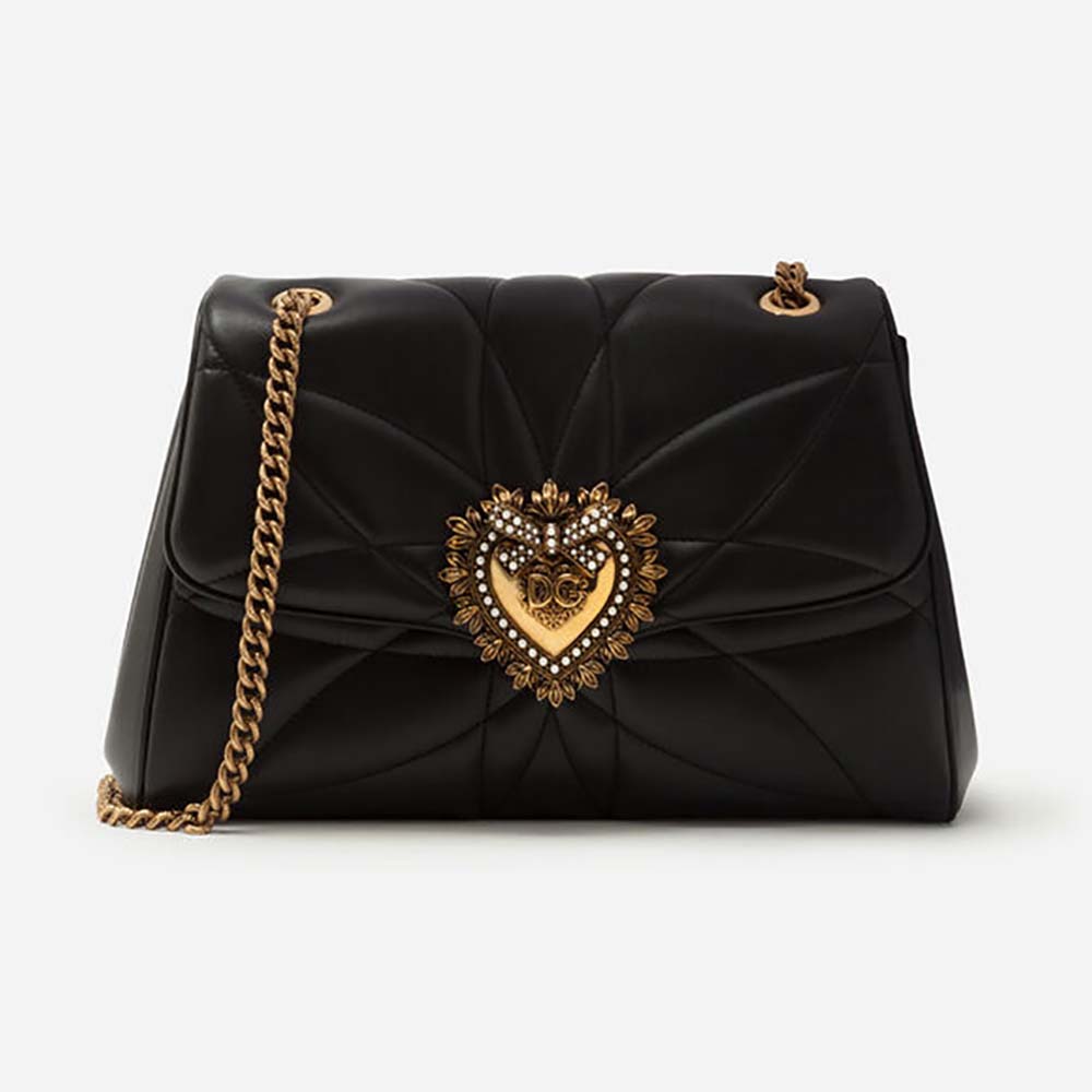 Front view of Dolce Gabbana D&G Women Large Devotion Shoulder Bag in black