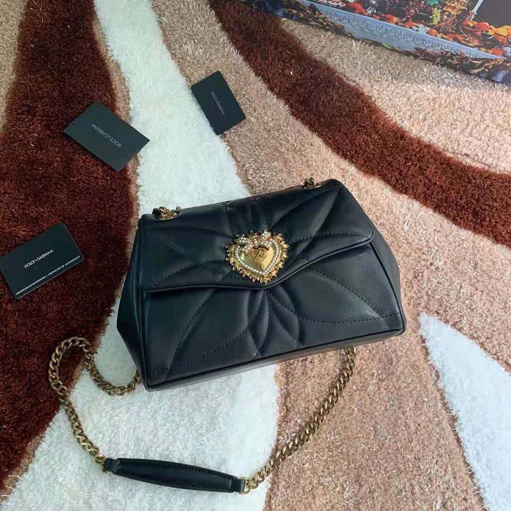 Close-up detail of quilted nappa leather on Dolce Gabbana D&G Devotion bag