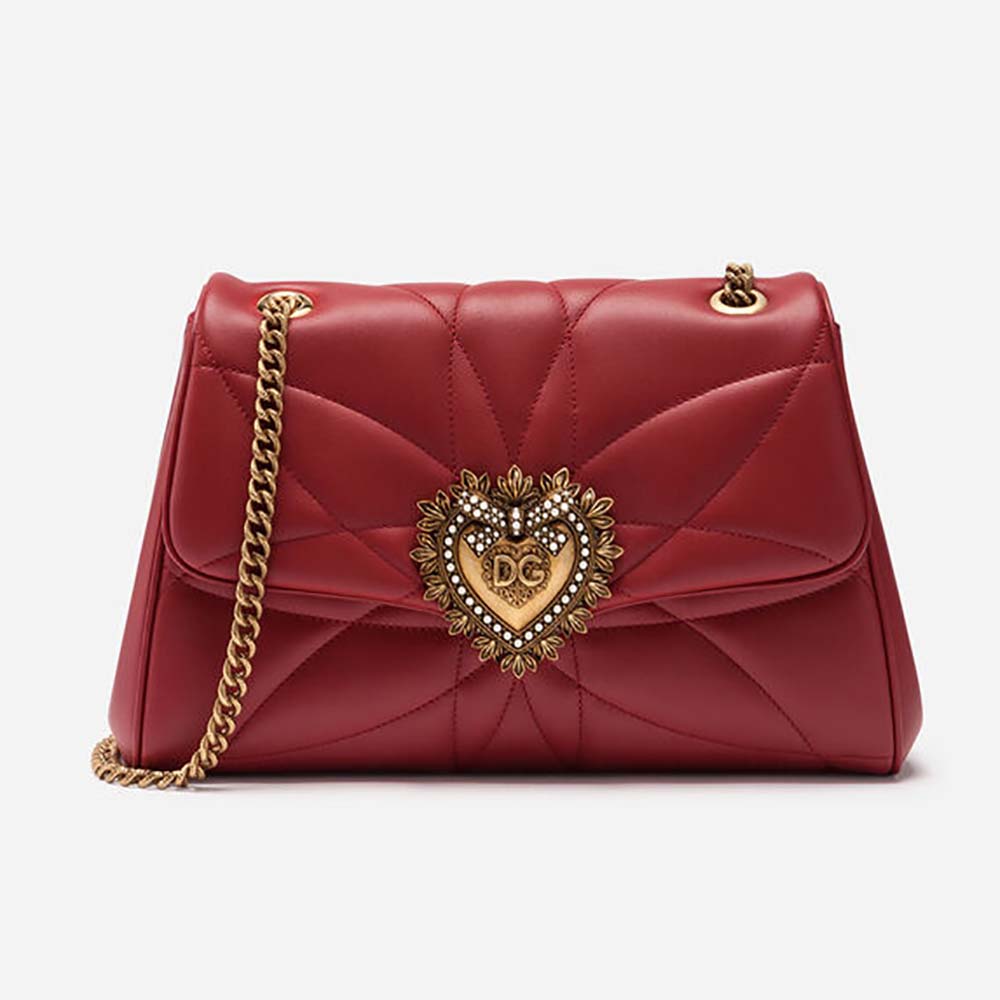 Front view of Dolce Gabbana D&G Women Large Devotion Shoulder Bag in red