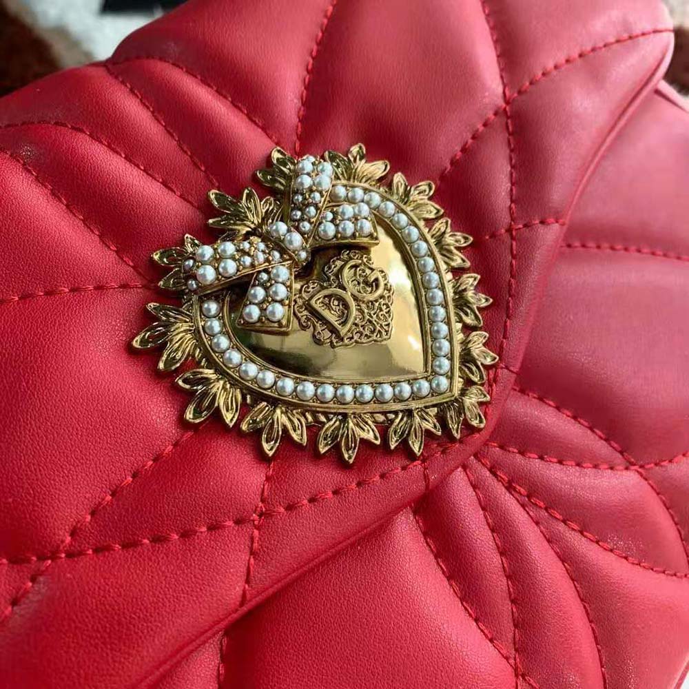 Dolce Gabbana D&G Women Large Devotion Shoulder Bag in Quilted Nappa Leather-Red - image 6