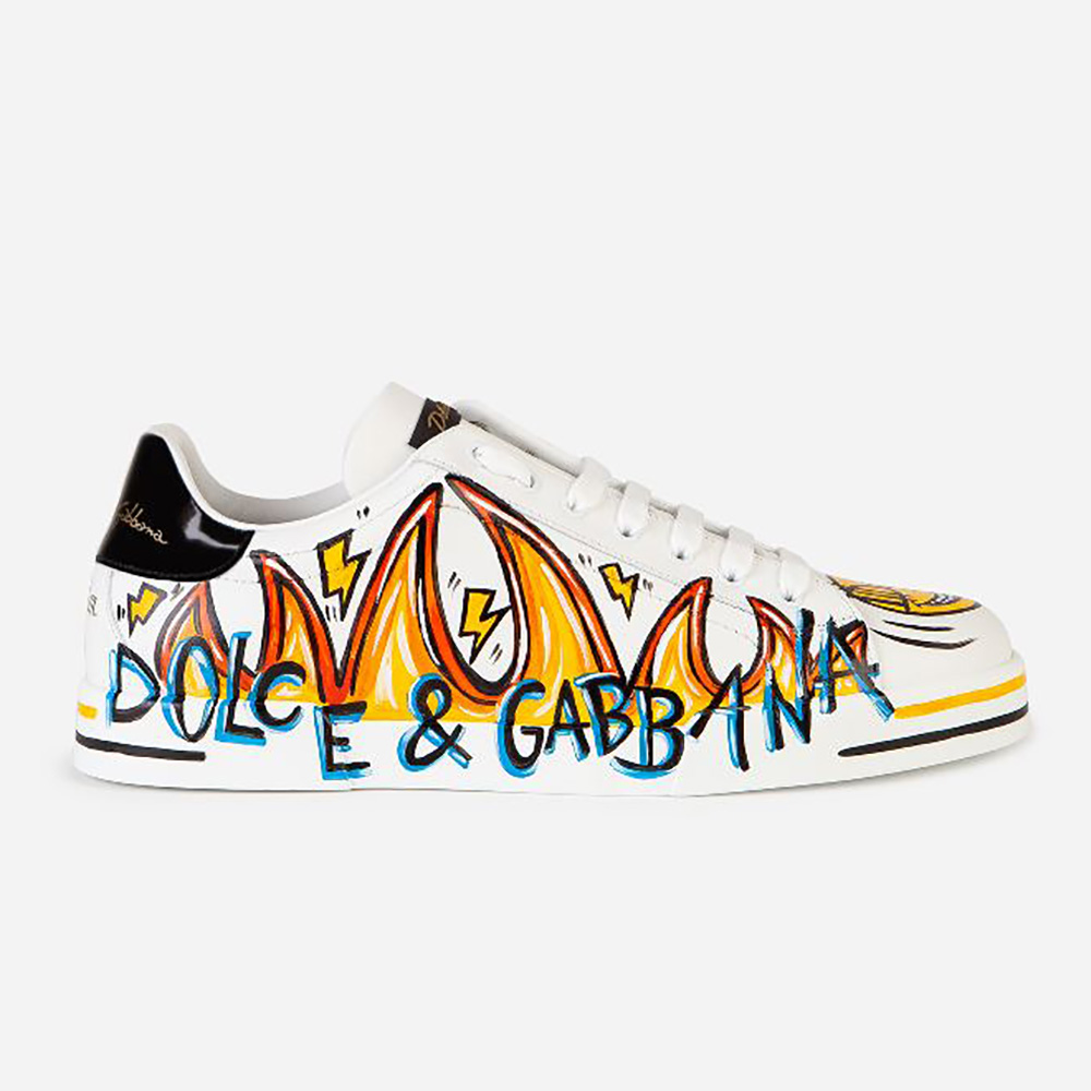 Side angle of Dolce Gabbana D&G Women New Dglimited Portofino Sneakers in white leather