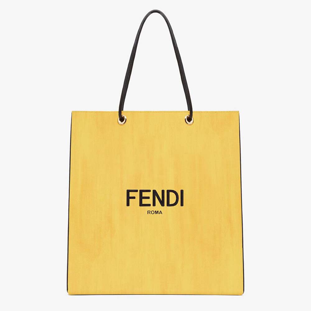 Front view of Fendi Men Fendi Pack Medium Shopping Bag Yellow Leather Bag