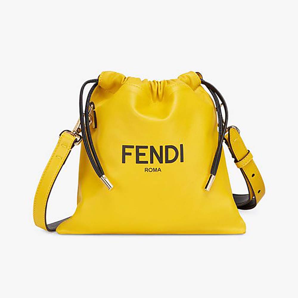 Front view of Fendi Men Fendi Pack Small Pouch Nappa Leather Bag-Yellow
