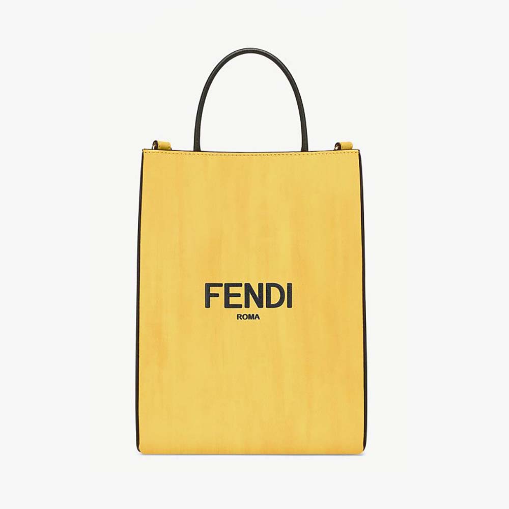 Front view of Fendi Men Fendi Pack Small Shopping Bag Yellow Leather Bag