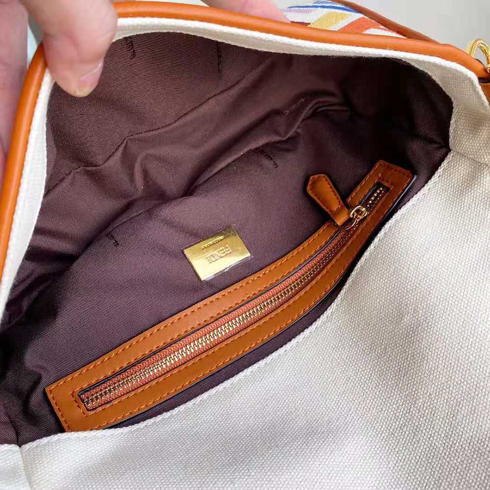 Fendi Women Baguette Beige Canvas Bag - image 10