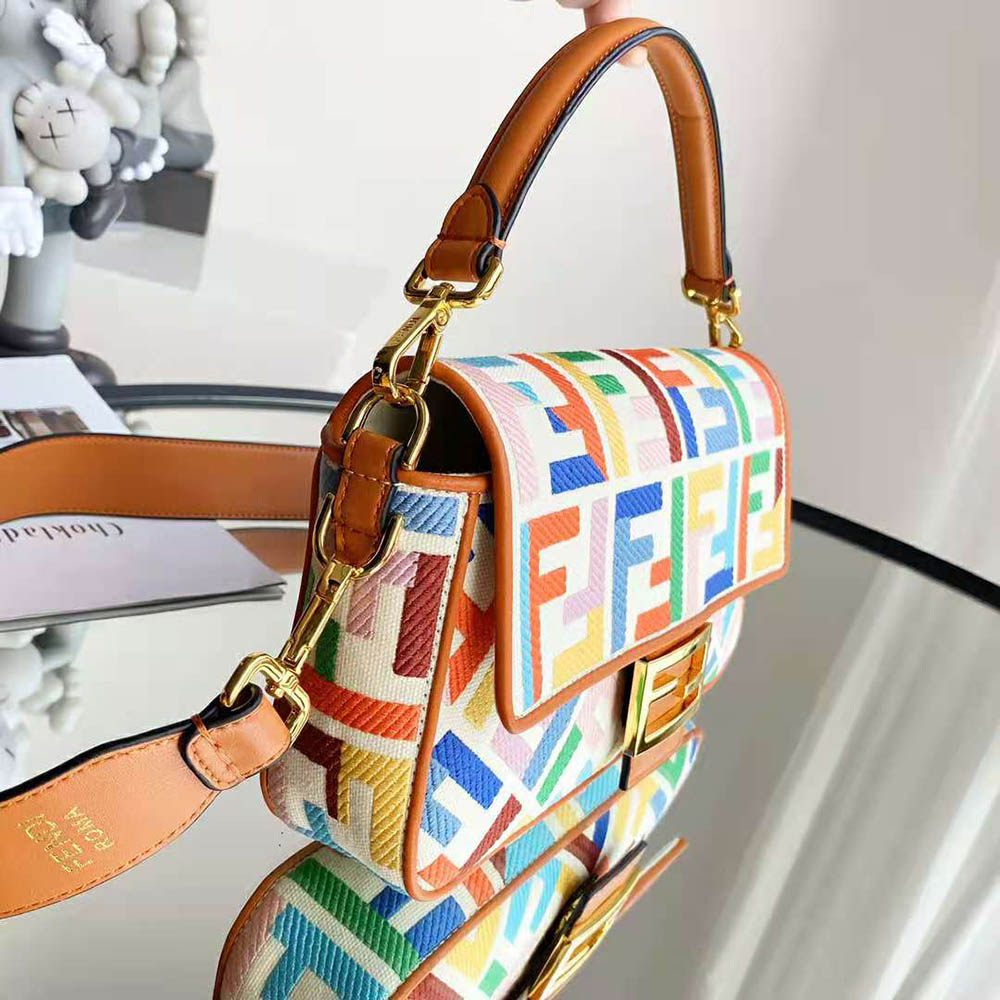 Fendi Women Baguette Beige Canvas Bag - image 4