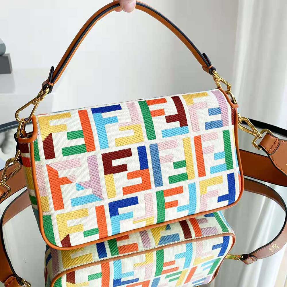 Fendi Women Baguette Beige Canvas Bag - image 5