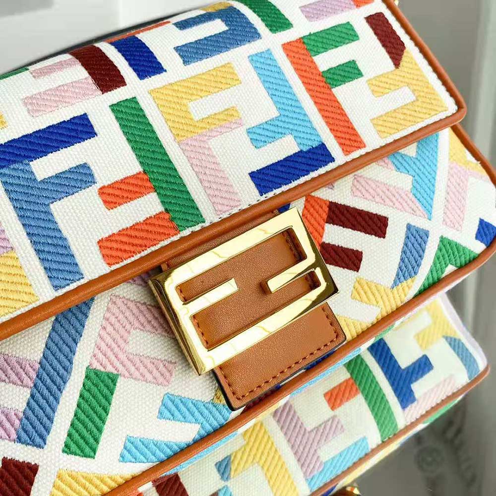 Fendi Women Baguette Beige Canvas Bag - image 7