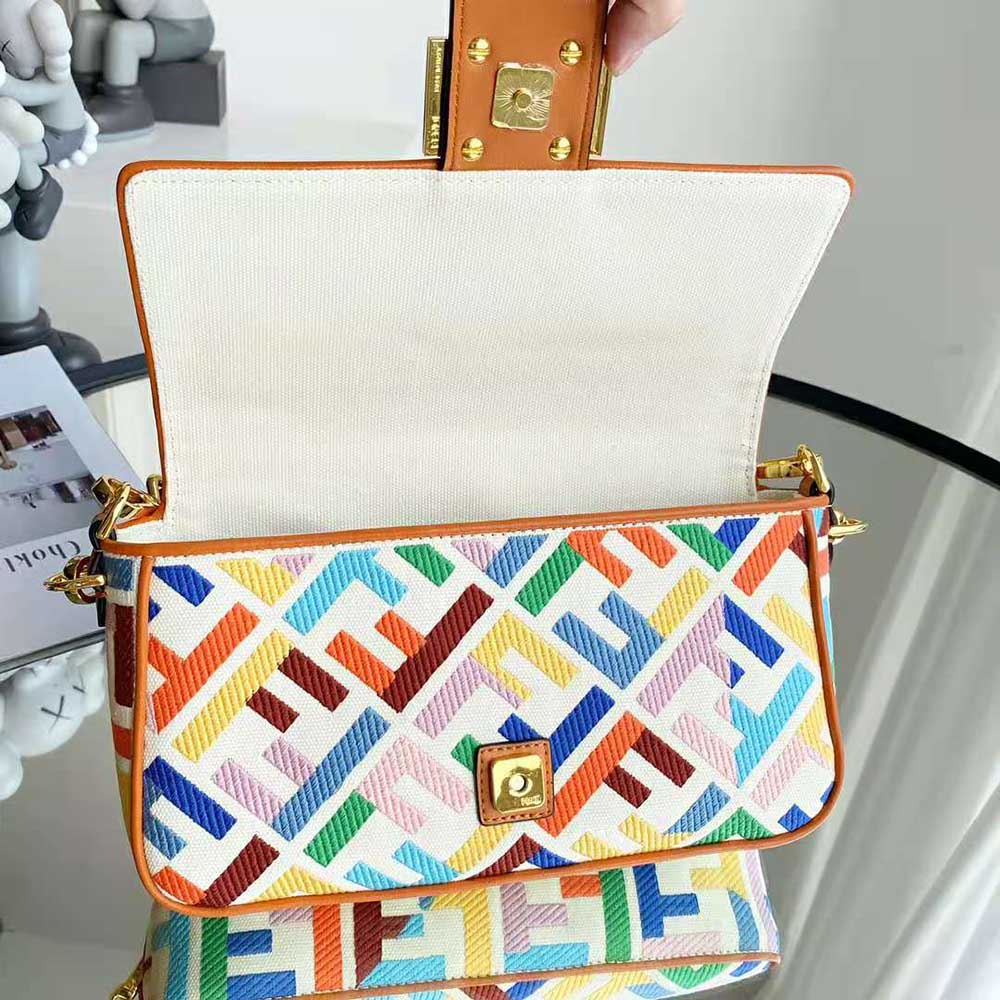 Fendi Women Baguette Beige Canvas Bag - image 9