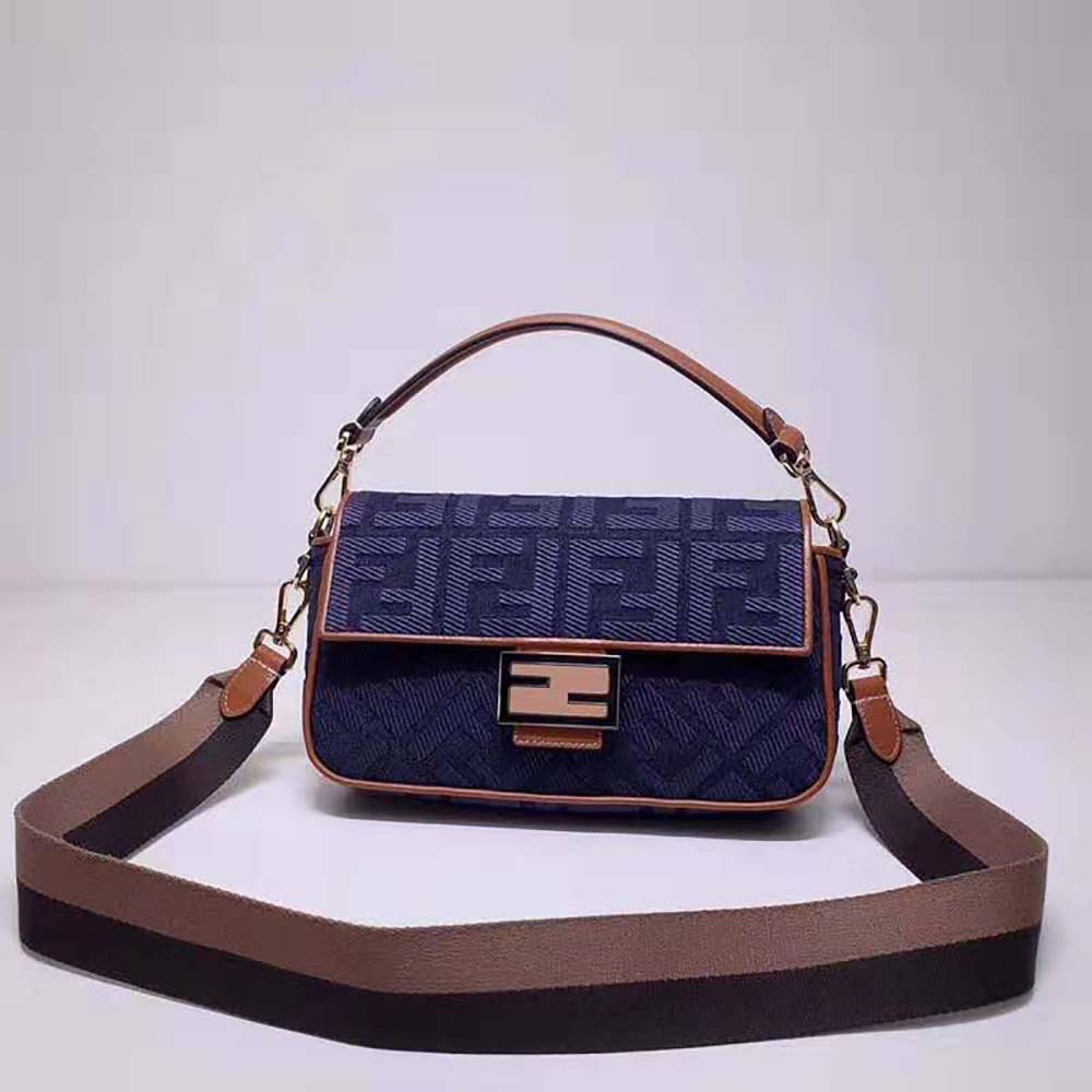 Close-up detail of signature Fendi clasp on Blue Denim Bag