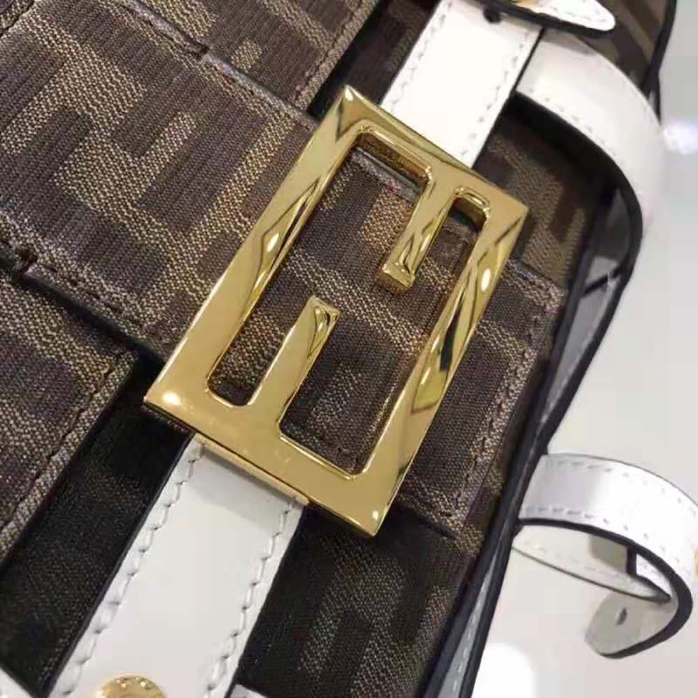Fendi Women Baguette Cage Brown Fabric Bag-White - image 5