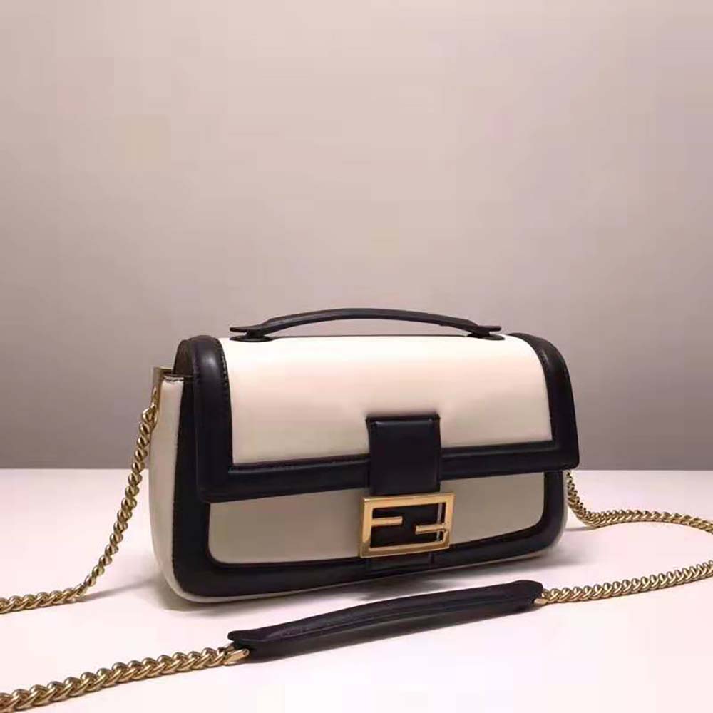 Fendi Women Baguette Chain Black and White Nappa Leather Bag - image 4