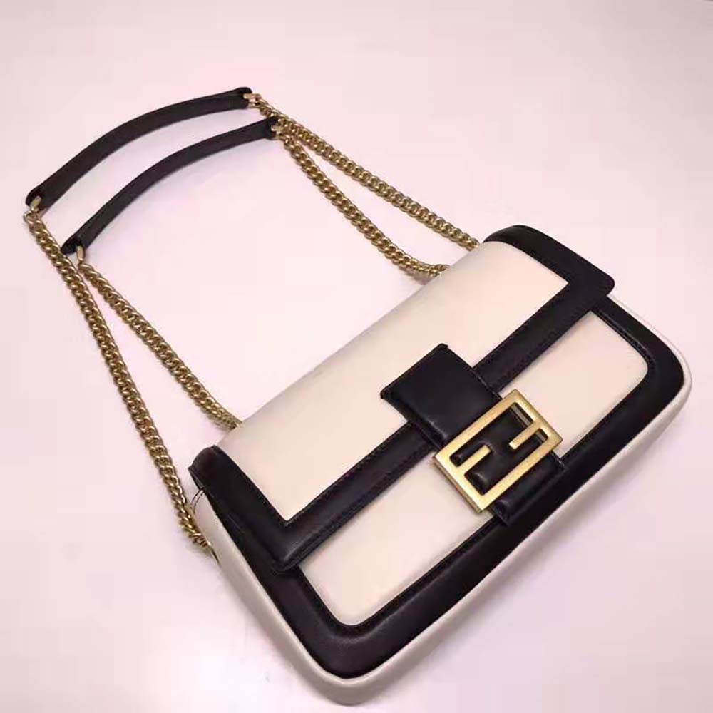Fendi Women Baguette Chain Black and White Nappa Leather Bag - image 6