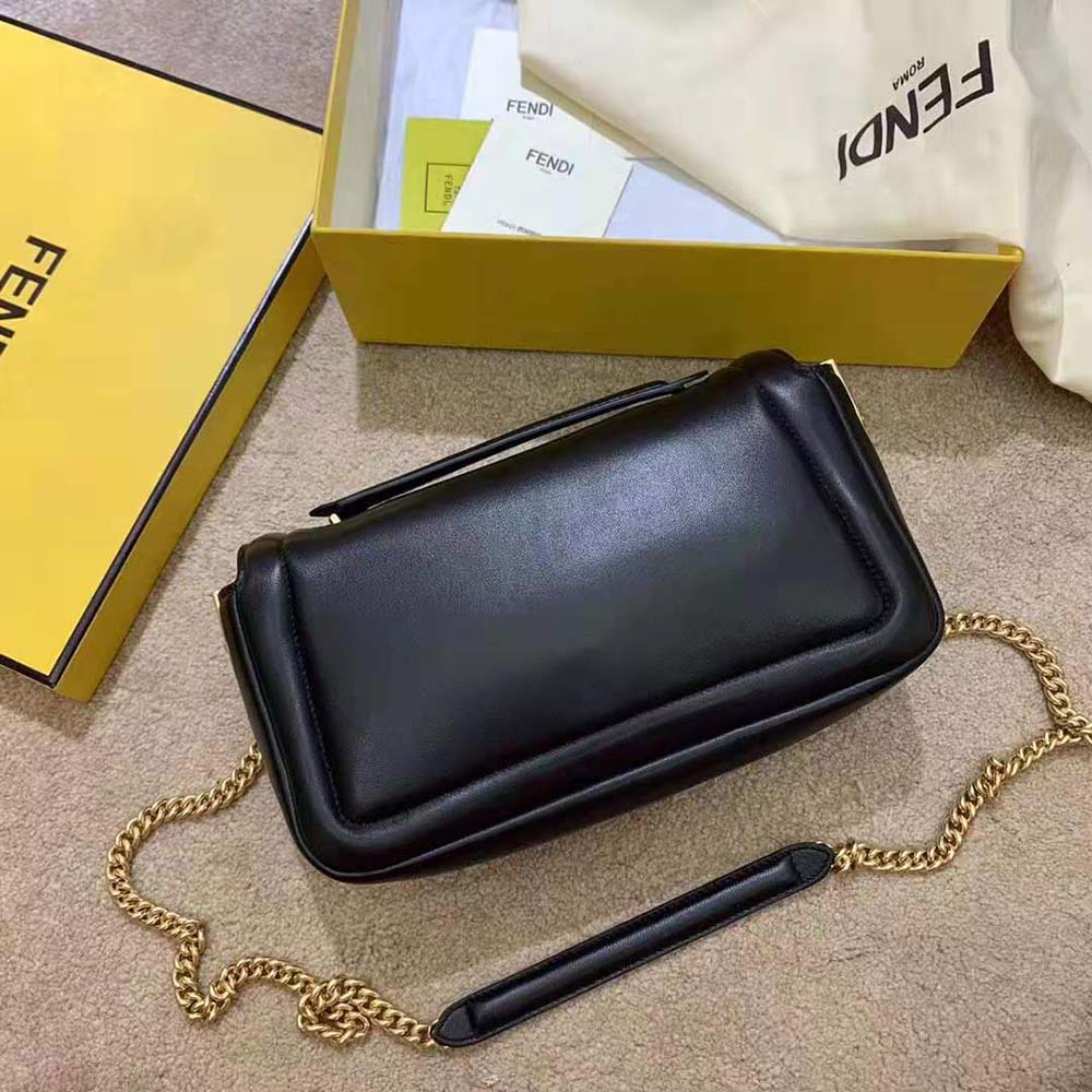 Side profile showing compact silhouette of Fendi Women Baguette Chain Nappa Leather Bag-Black