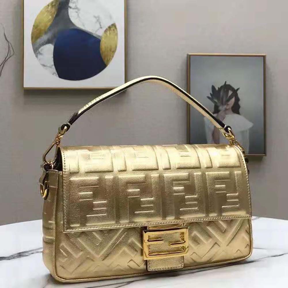 Fendi Women Baguette Fendi Prints On Leather Bag-Gold - image 5