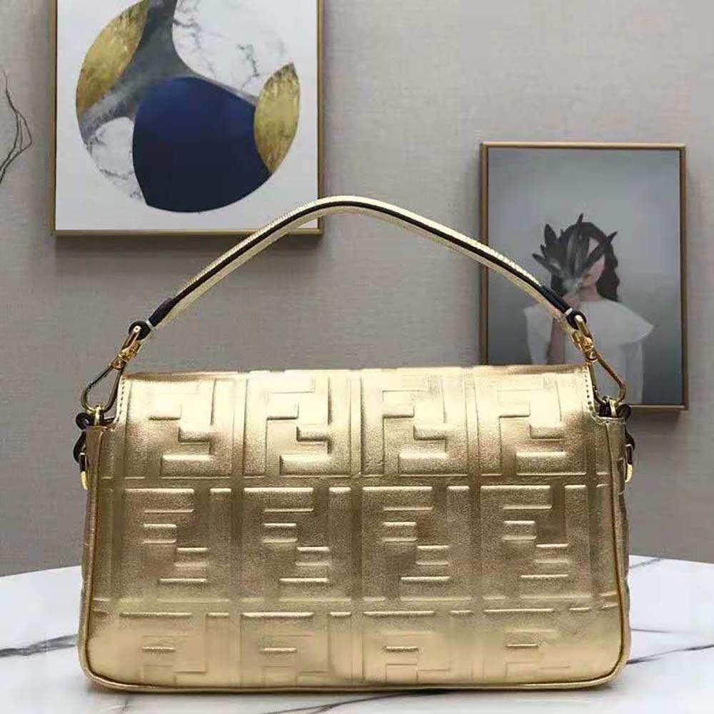 Fendi Women Baguette Fendi Prints On Leather Bag-Gold - image 4