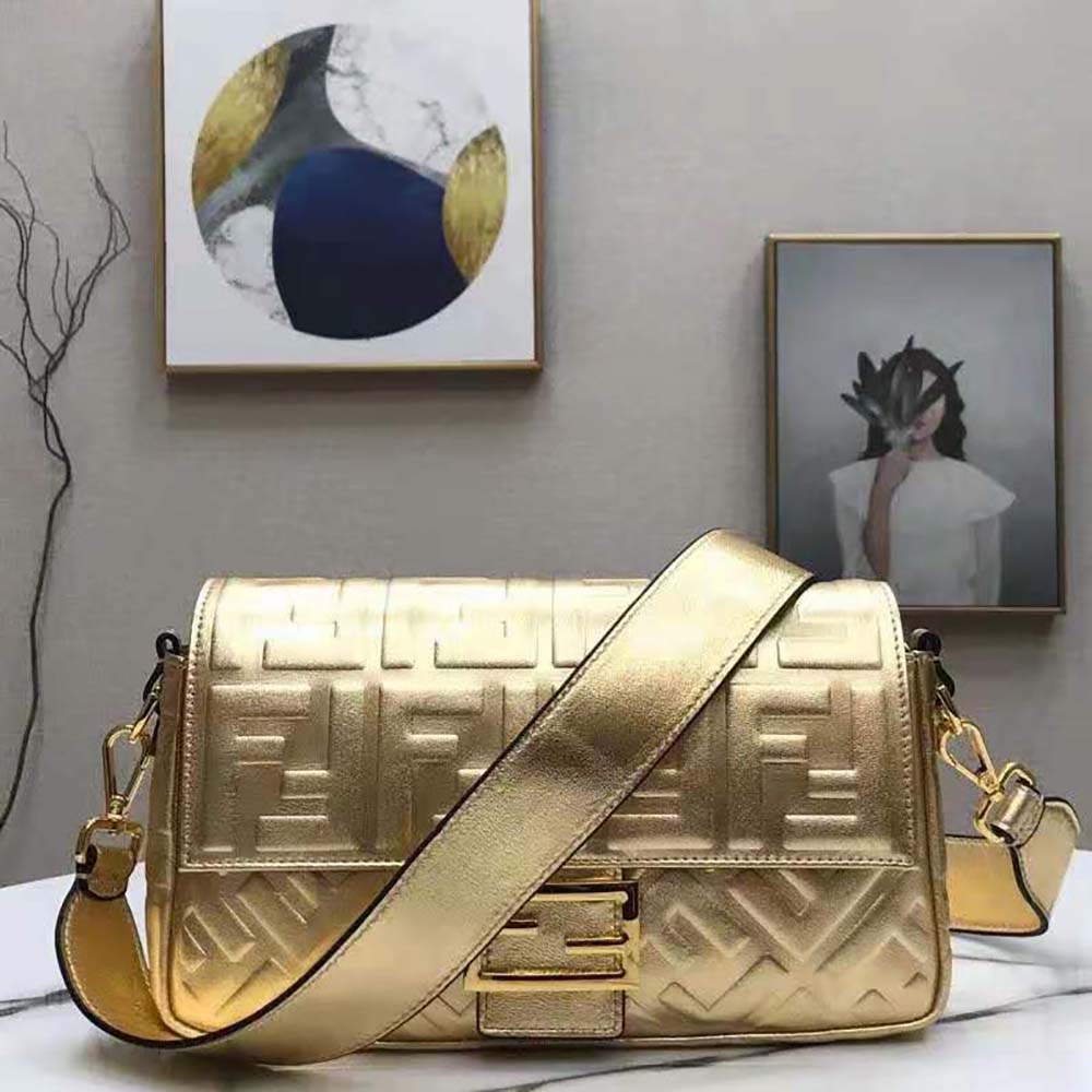 Fendi Women Baguette Fendi Prints On Leather Bag-Gold - image 6