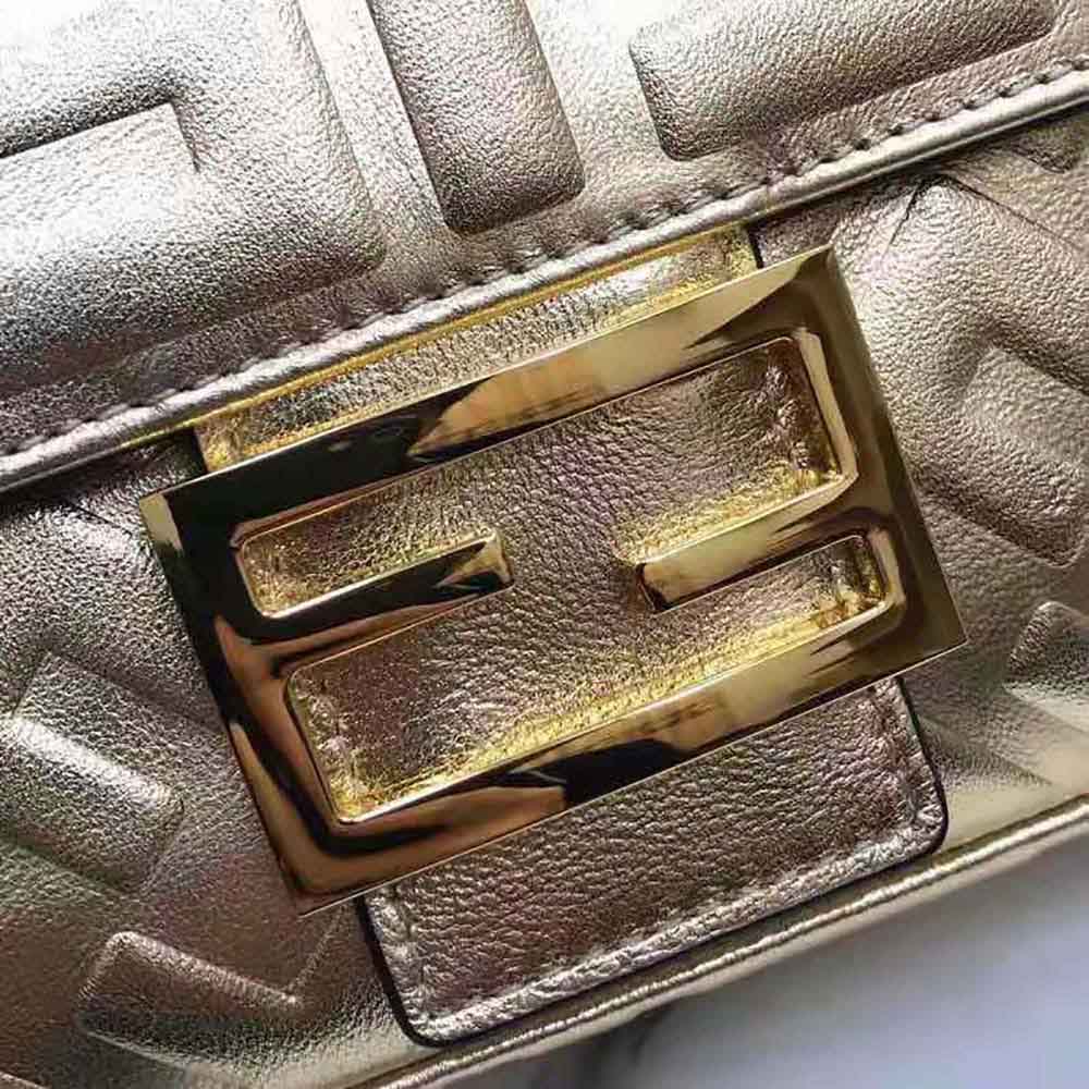 Fendi Women Baguette Fendi Prints On Leather Bag-Gold - image 9