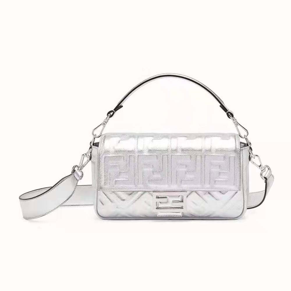 Fendi Women Baguette Fendi Prints On Leather Bag-Silver - image 1