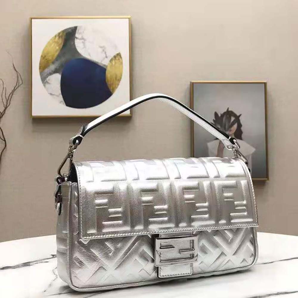Fendi Women Baguette Fendi Prints On Leather Bag-Silver - image 3