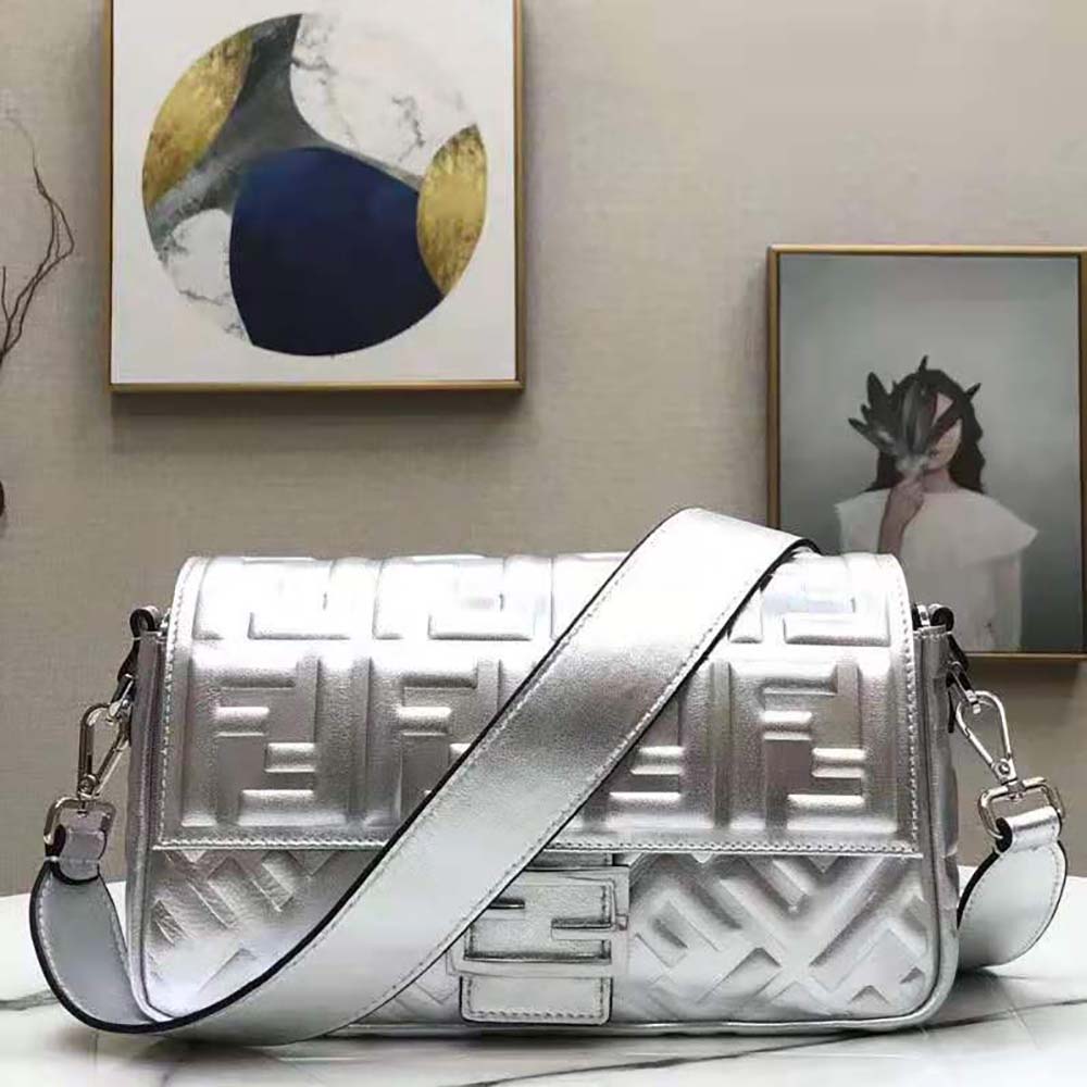 Fendi Women Baguette Fendi Prints On Leather Bag-Silver - image 6