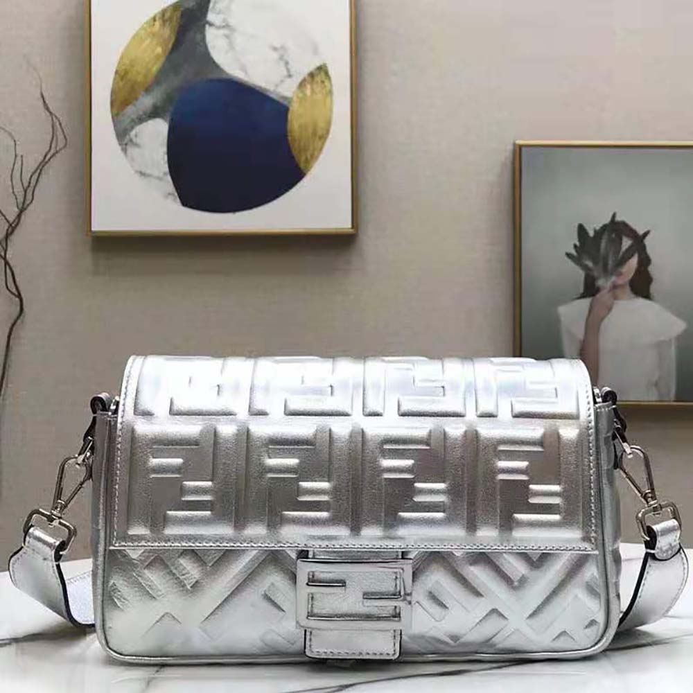 Fendi Women Baguette Fendi Prints On Leather Bag-Silver - image 5
