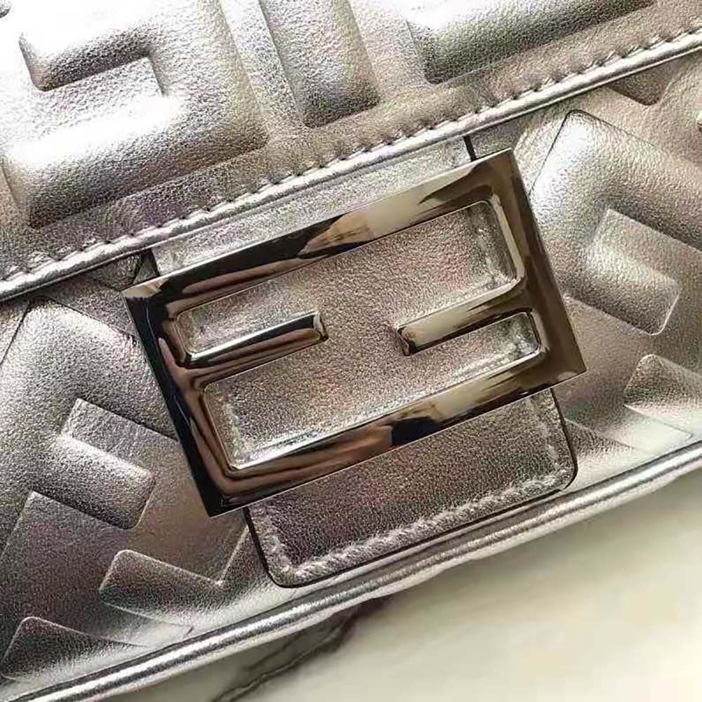 Fendi Women Baguette Fendi Prints On Leather Bag-Silver - image 9