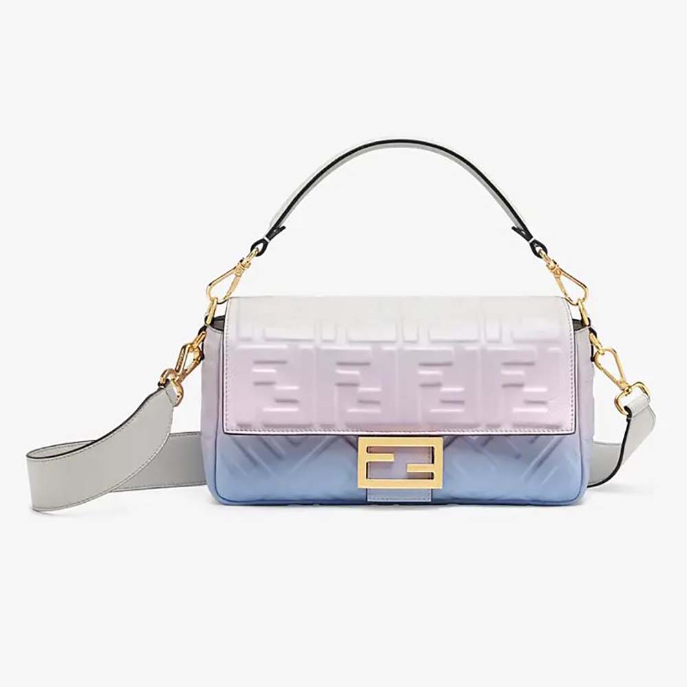 Front view of Fendi Women Baguette Graduated Color Nappa Leather Bag in purple