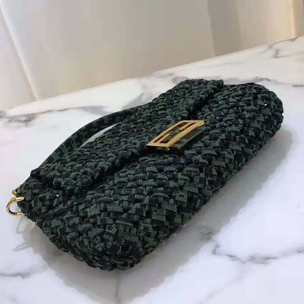 Fendi Women Baguette Jacquard Fabric Interlace Bag-Green - image 4