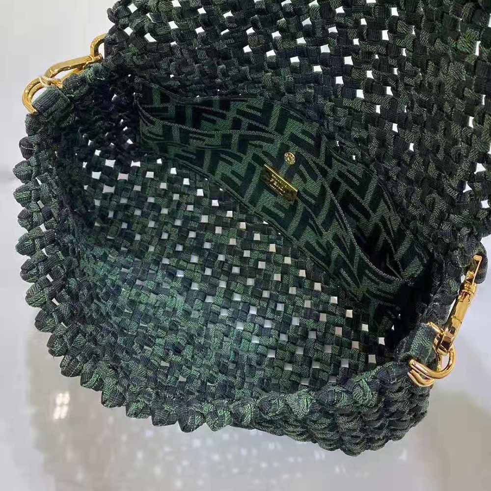 Fendi Women Baguette Jacquard Fabric Interlace Bag-Green - image 9