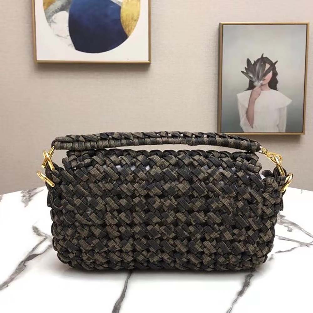 Fendi Women Baguette Jacquard Fabric Interlace Bag-Olive - image 4