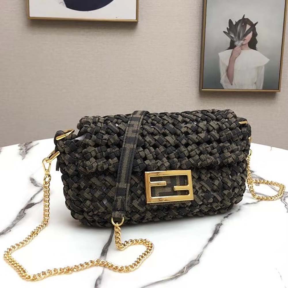 Fendi Women Baguette Jacquard Fabric Interlace Bag-Olive - image 5