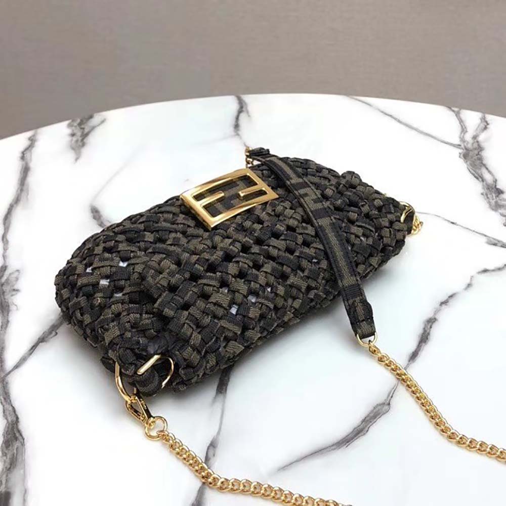 Fendi Women Baguette Jacquard Fabric Interlace Bag-Olive - image 6