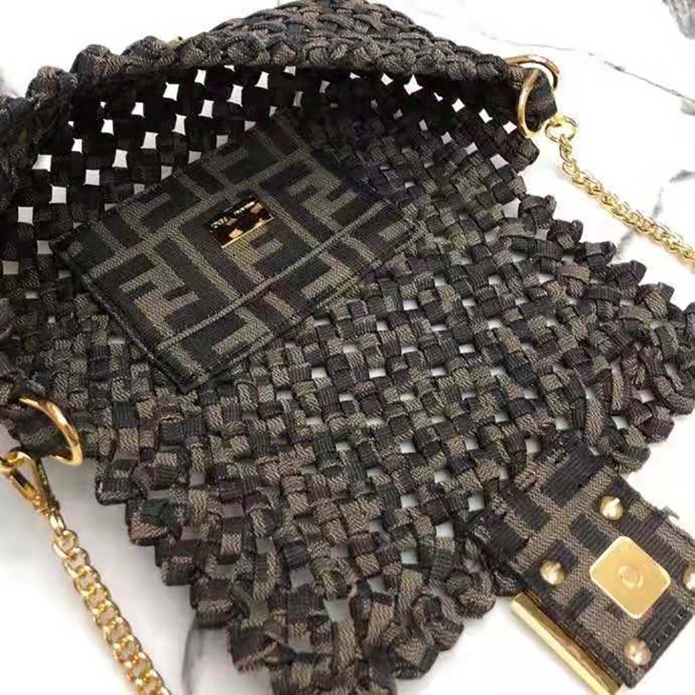 Fendi Women Baguette Jacquard Fabric Interlace Bag-Olive - image 7