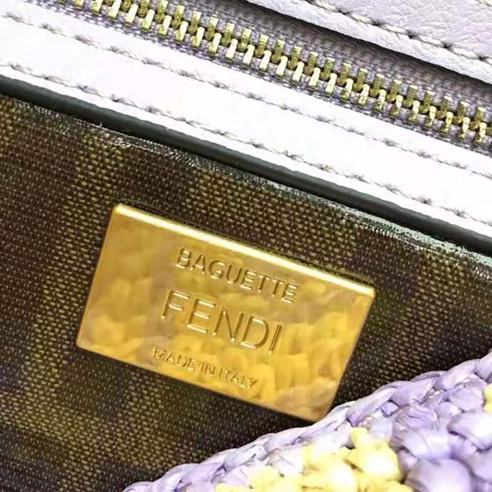 Fendi Women Baguette Large Lilac FF Raffia Bag - image 11