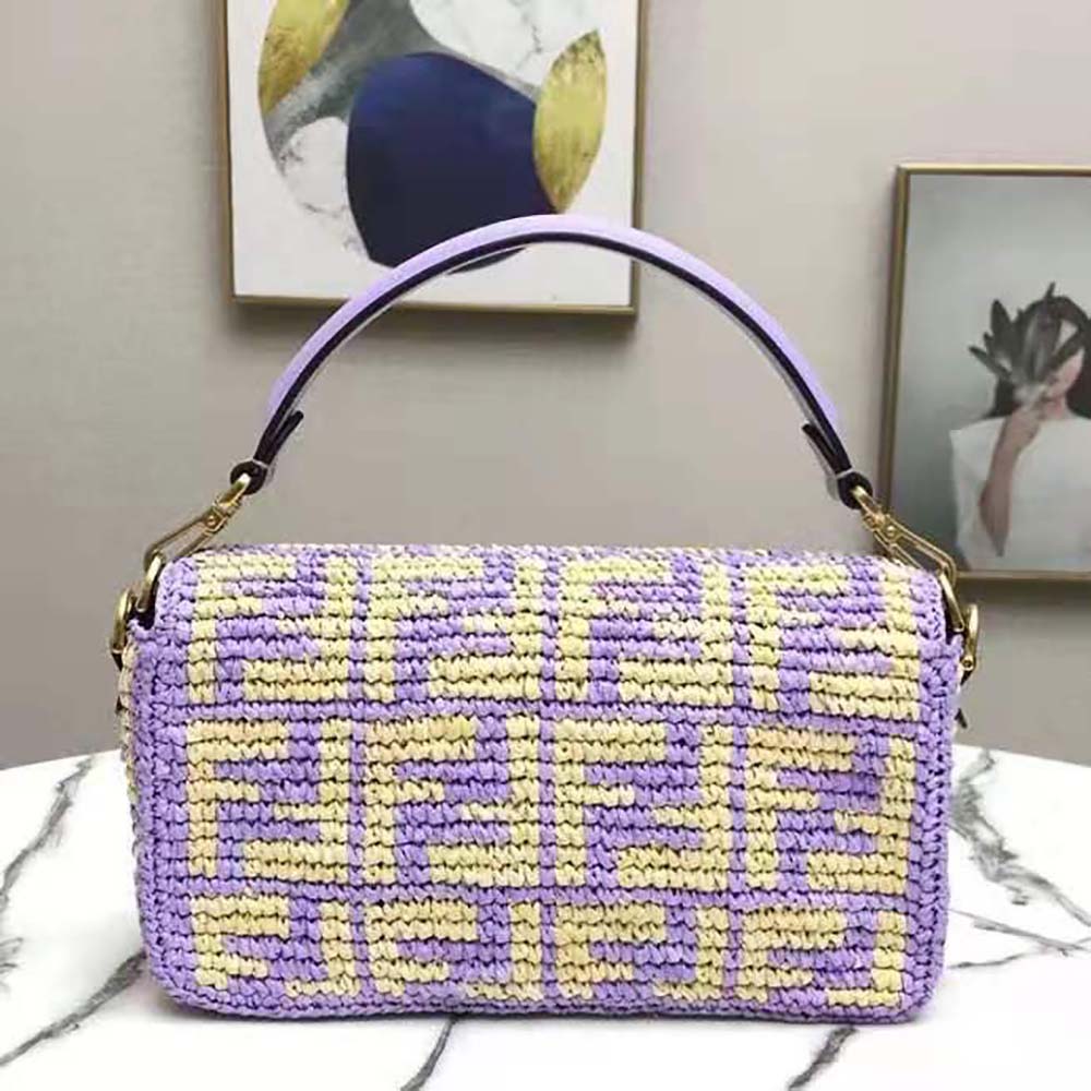 Fendi Women Baguette Large Lilac FF Raffia Bag - image 4