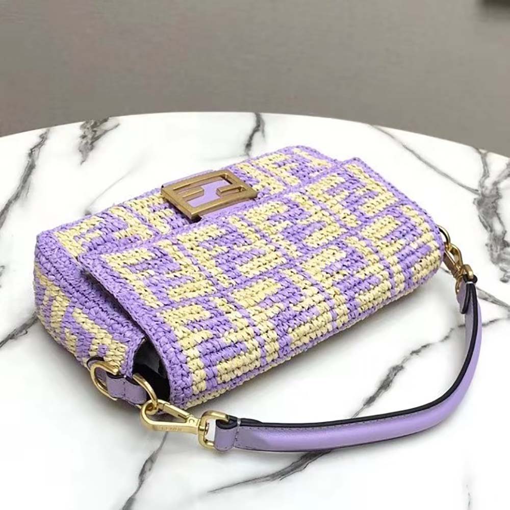 Fendi Women Baguette Large Lilac FF Raffia Bag - image 6