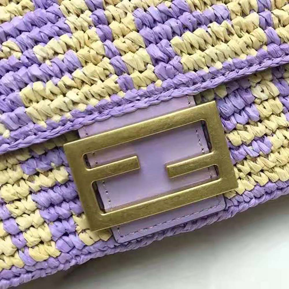 Fendi Women Baguette Large Lilac FF Raffia Bag - image 8