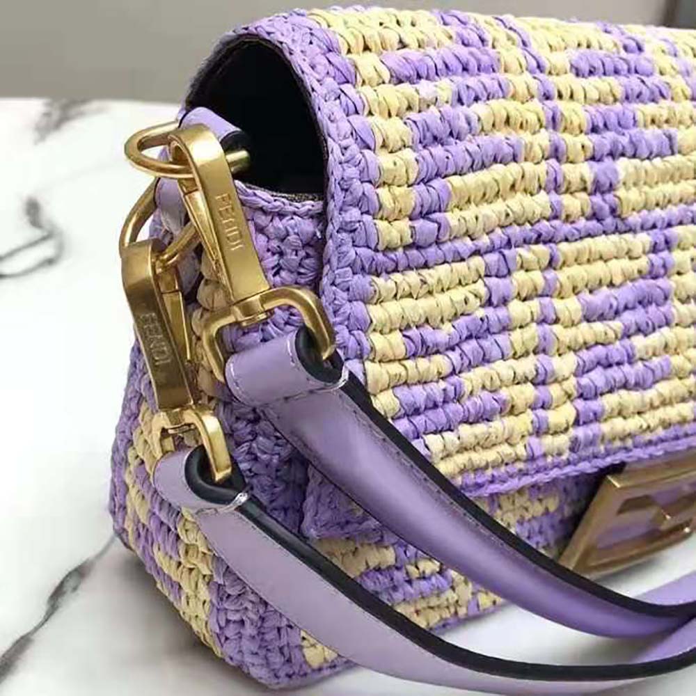Fendi Women Baguette Large Lilac FF Raffia Bag - image 9