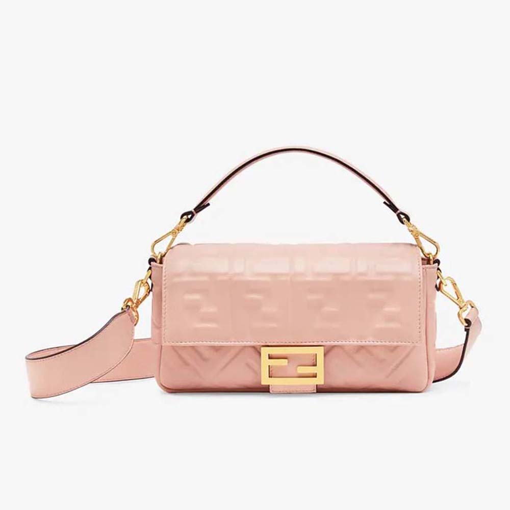 Front view of Fendi Women Baguette Pink Nappa Leather Bag