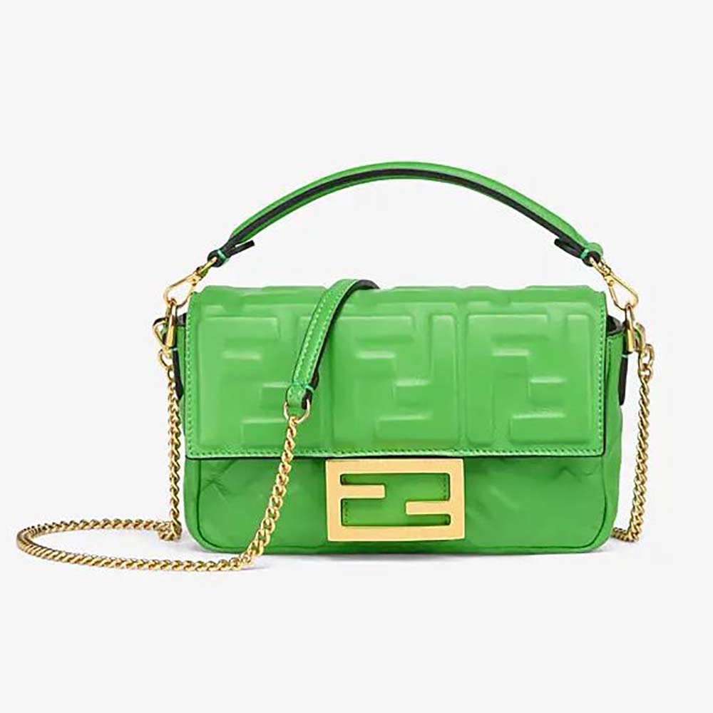 Front view of Fendi Women Baguette Soft Nappa Leather Bag-Green