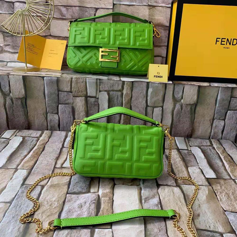 Side profile showing silhouette of Fendi Women Baguette Soft Nappa Leather Bag-Green