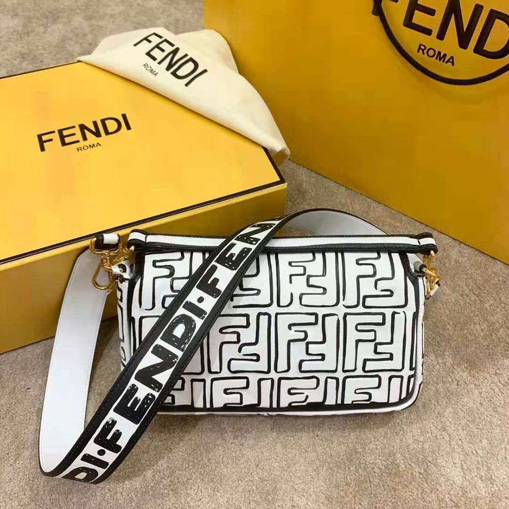 Side angle showing silhouette and strap of Fendi Women Baguette Bag