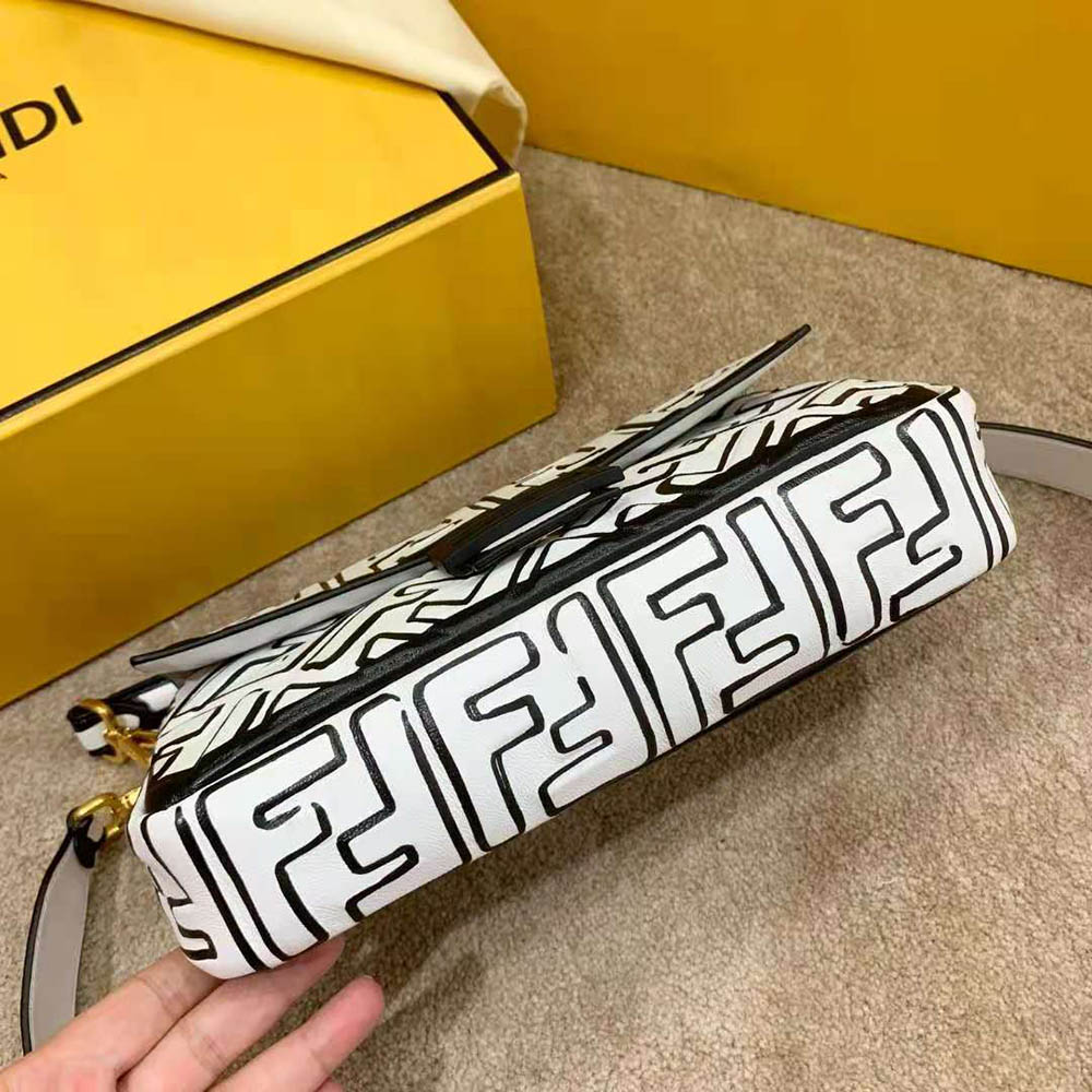 Fendi Women Baguette White Nappa Leather FF Print Bag - image 4