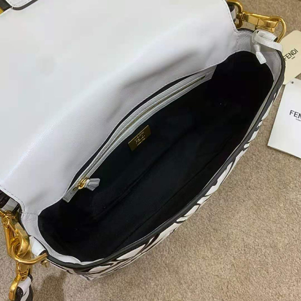 Fendi Women Baguette White Nappa Leather FF Print Bag - image 5