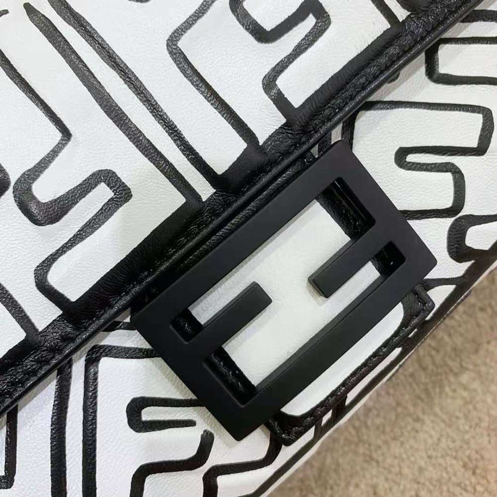 Fendi Women Baguette White Nappa Leather FF Print Bag - image 6