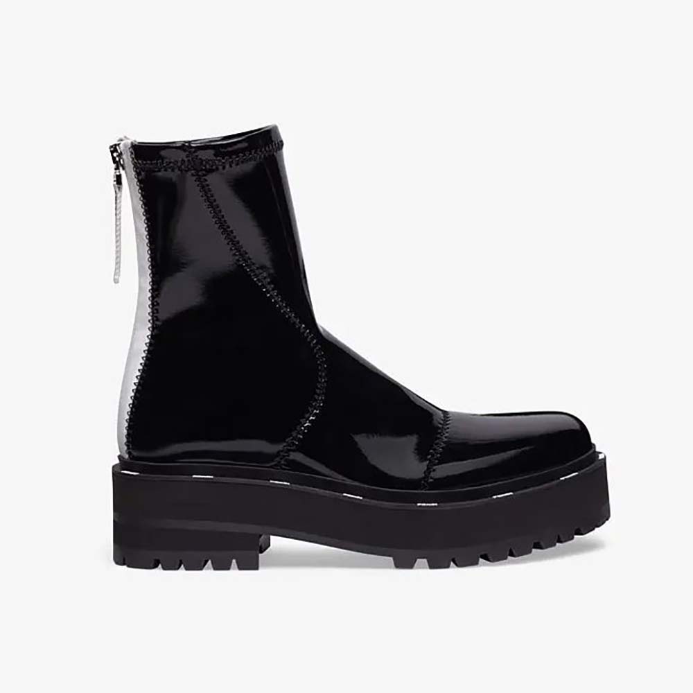 Side view of Fendi Women Biker Boots Glossy Black Neoprene Biker Boots showing silhouette