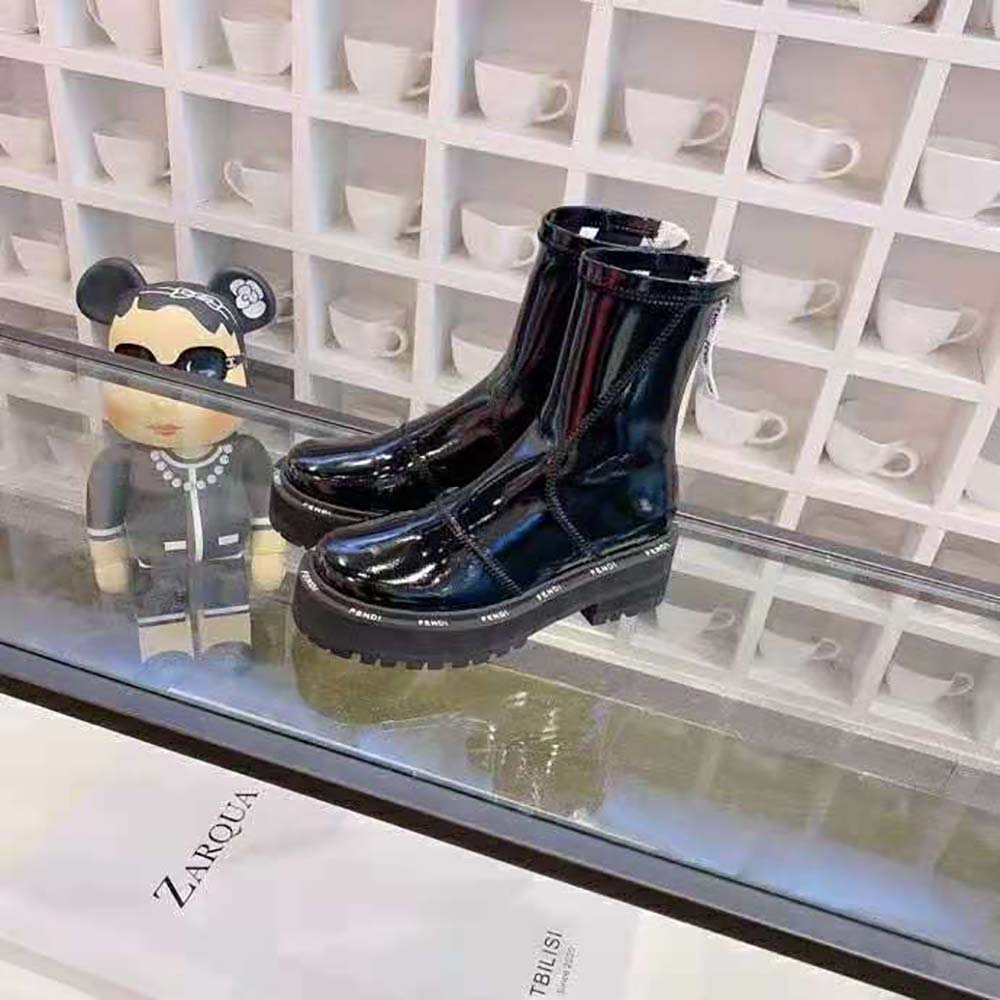 Fendi Women Biker Boots Glossy Black Neoprene Biker Boots - image 4